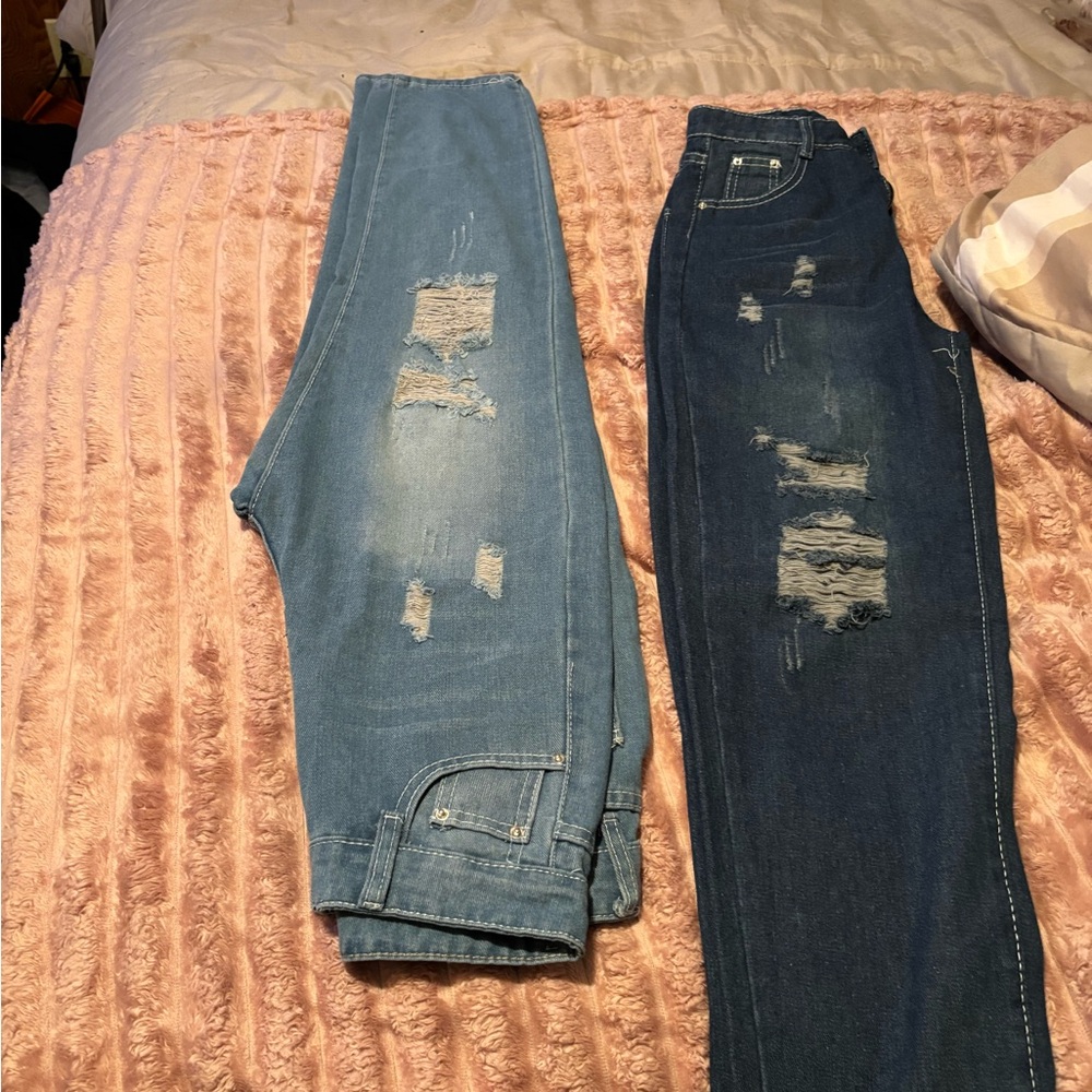 Source Unknown Light And Dark Blue Distressed Ski… - image 3